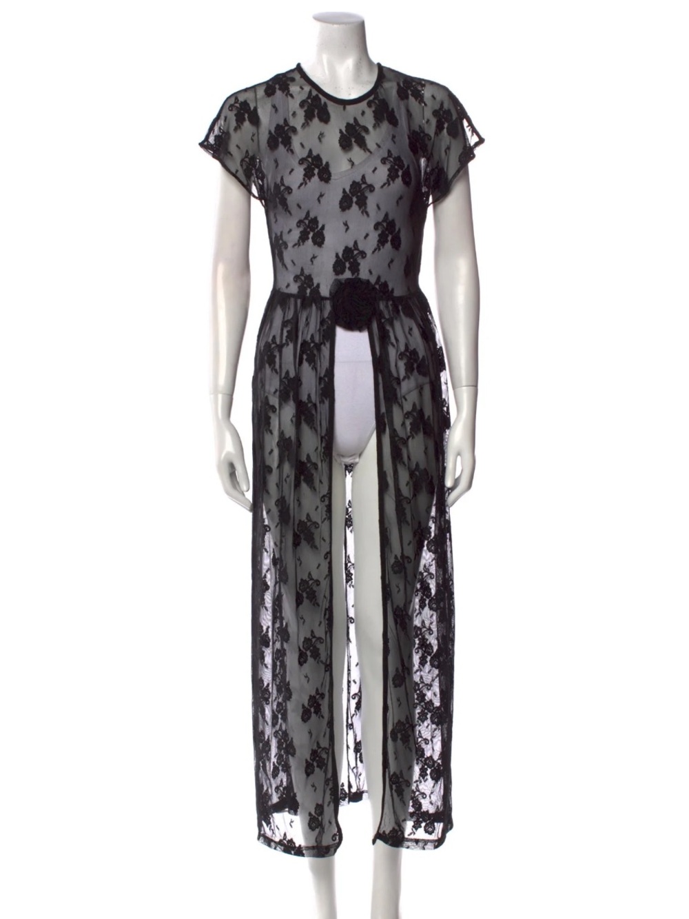 Mr. Larkin Gigi Floral Lace Sheer Unlined Slit Sheath Midi Dress Black XS